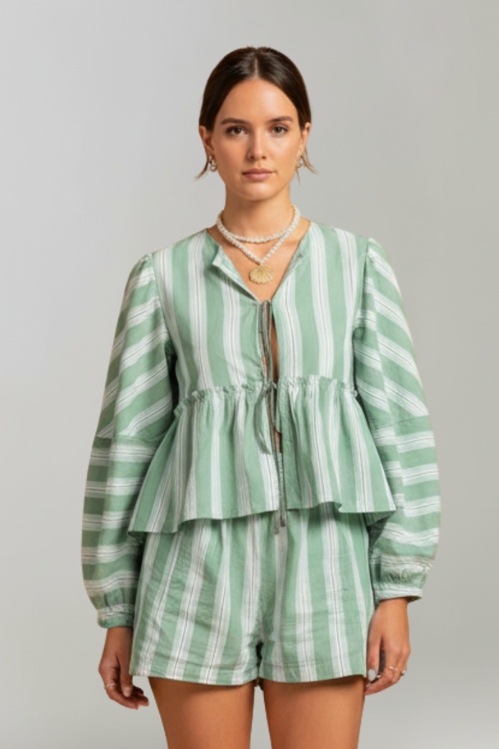 Elizabeth | Kvinnors Randig Långärmad Short Set
