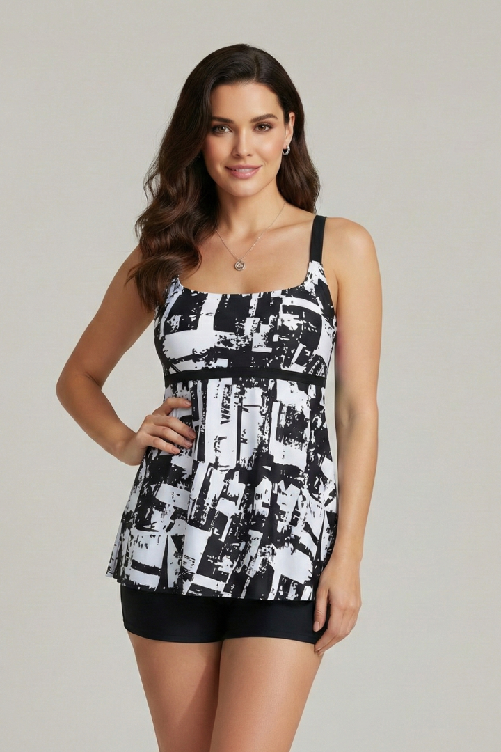 Kylie | Kvinnors Tryckt Tankini Set med Shorts