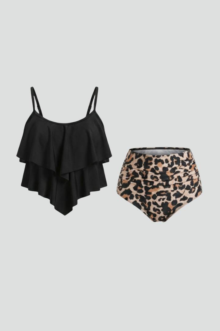 Claire | Dam Ruffle Top Tankini Set med Högmidjad Botten