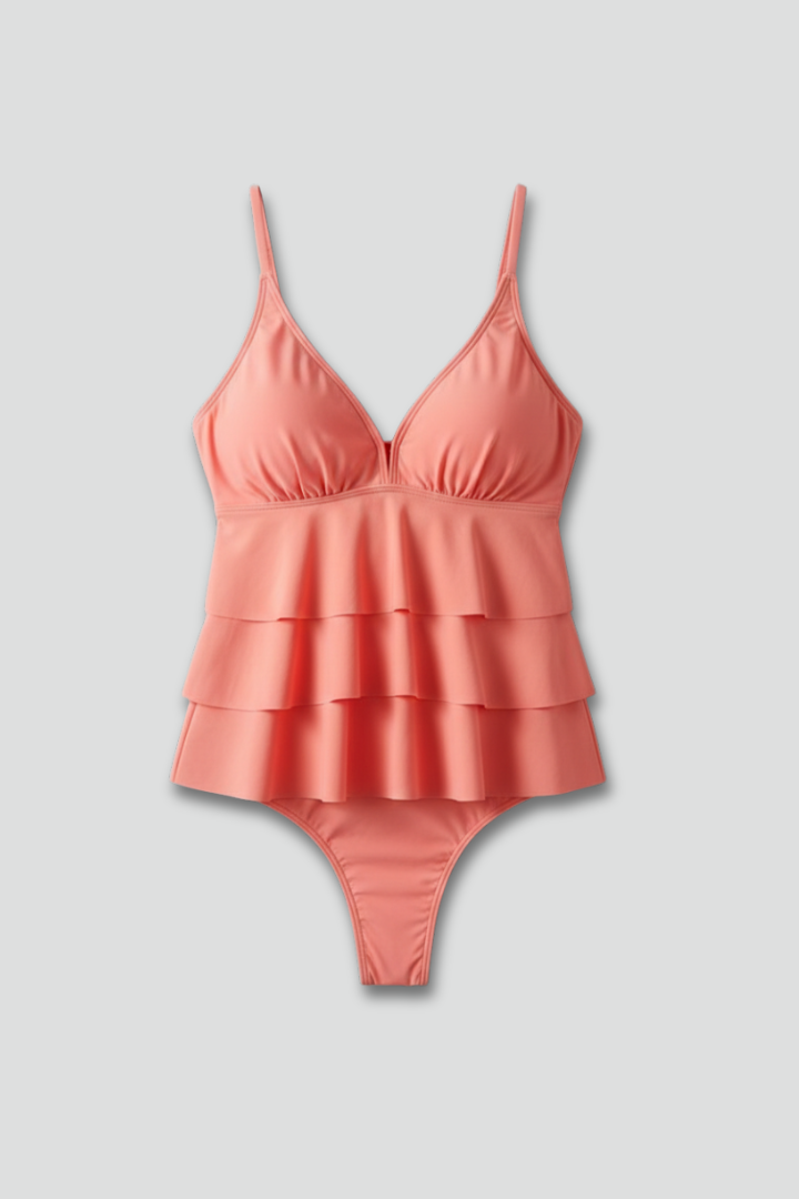 Morgan | Dam V-ringad Tiered Ruffle Tankini Set