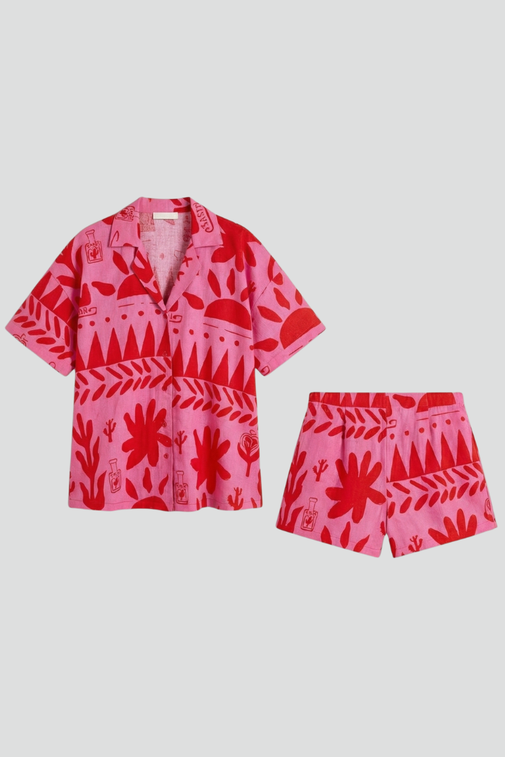 Chloe | Damens Tvådelade Set Med Mönstrade Shorts