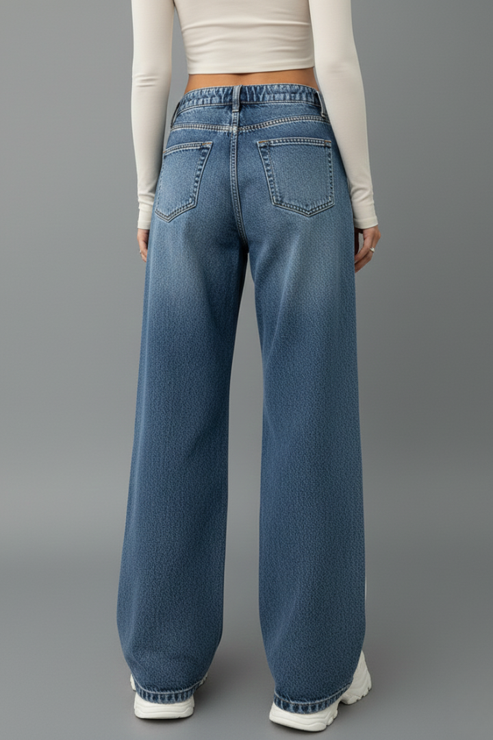 Gabriella | Kvinnors Avslappnade Vida Denimjeans med Dragsko Detalj