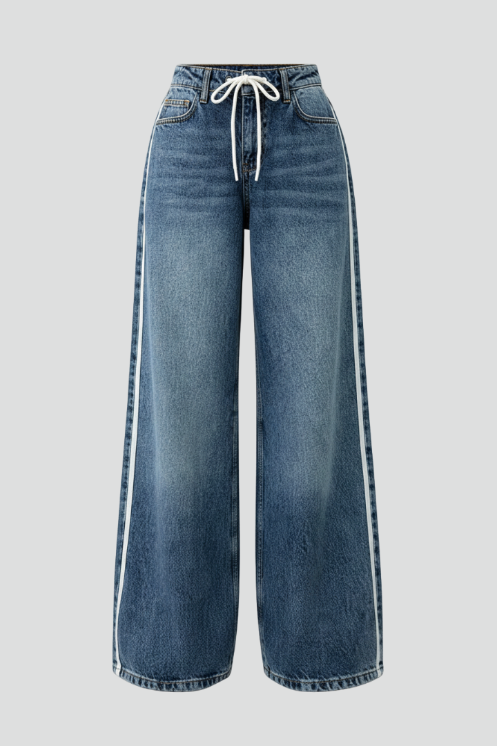 Gabriella | Kvinnors Avslappnade Vida Denimjeans med Dragsko Detalj