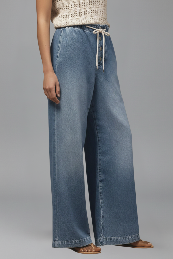 Lauren | Kvinnors Avslappnade Vida Byxor med Dragsko i Denim