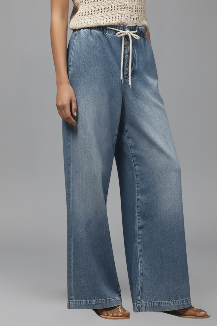 Lauren | Kvinnors Avslappnade Vida Byxor med Dragsko i Denim