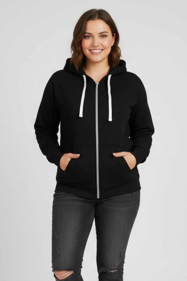 Hailey | Dam Zip Hoodie med Dragsko och Framlommor