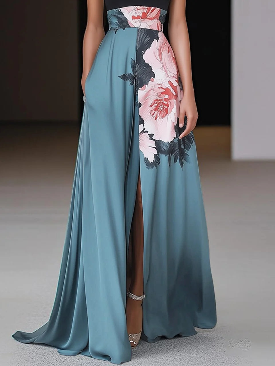 Dakota | Chic Ärmlös Blommig A-linjemaxiklänning Med Slits Och Rund Halsringning För Dam