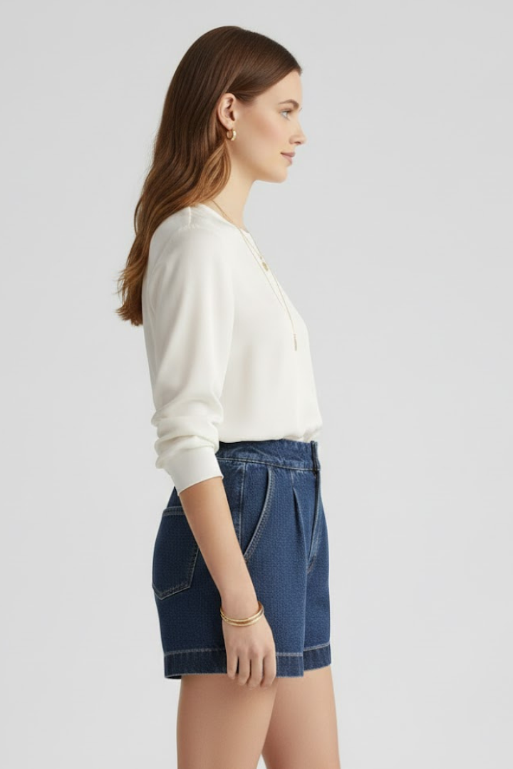 Danielle | Damens Högmidjade Shorts med Rullad Kant