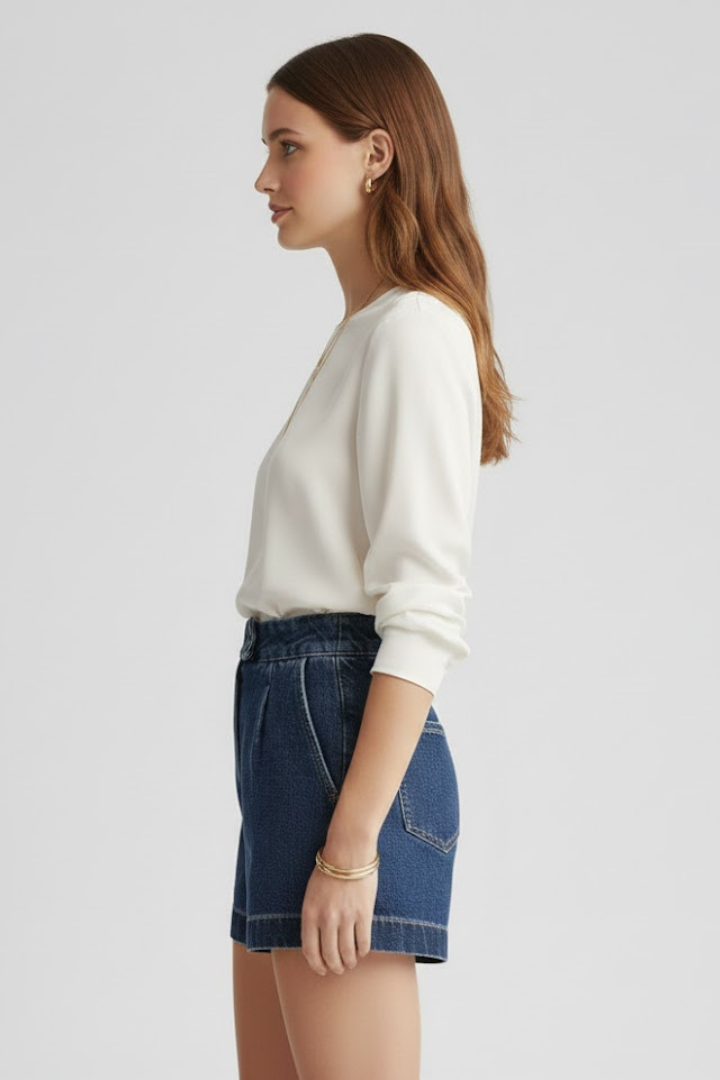 Danielle | Damens Högmidjade Shorts med Rullad Kant