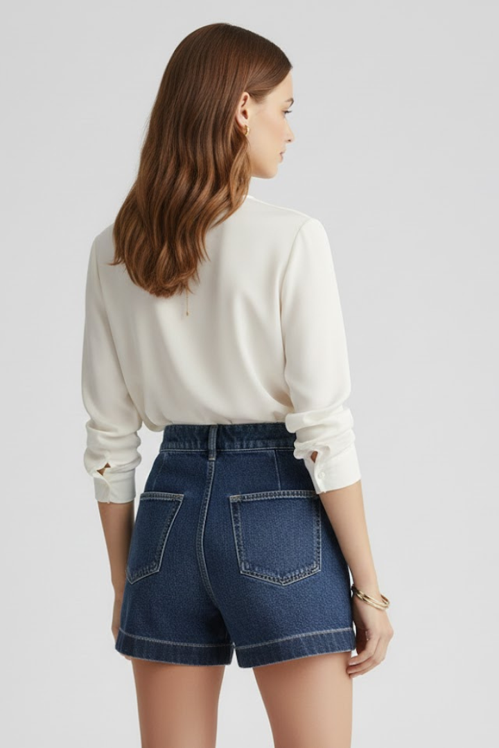 Danielle | Damens Högmidjade Shorts med Rullad Kant