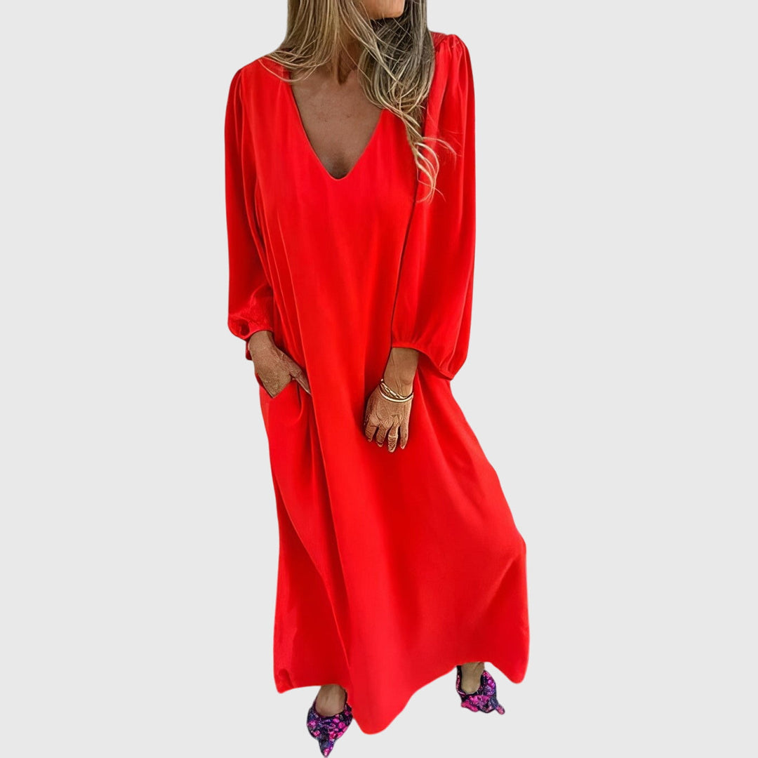 Carol - Lång Boho Klänning Med Fickor
