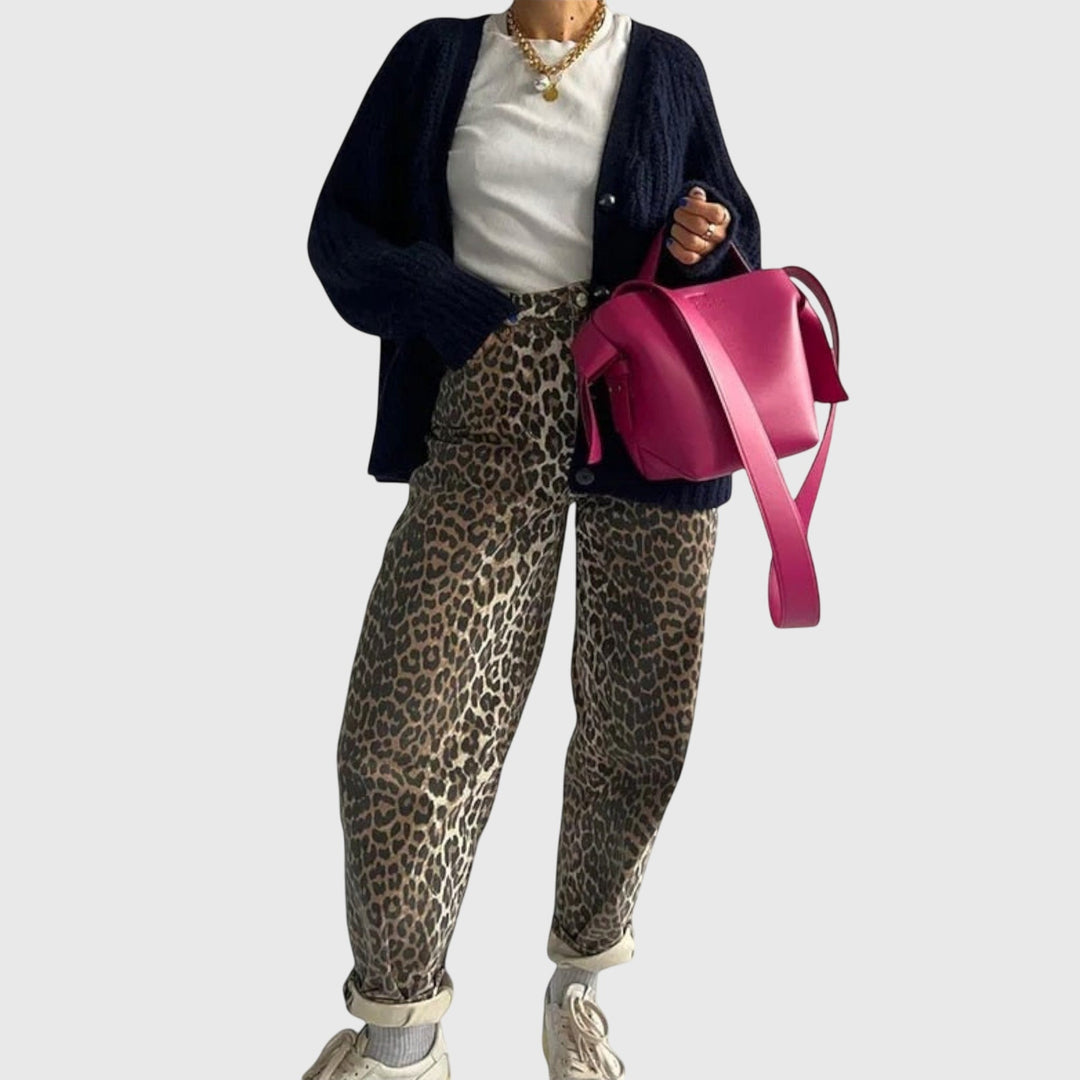 Chandra - Vintage Jeans med Leoprint