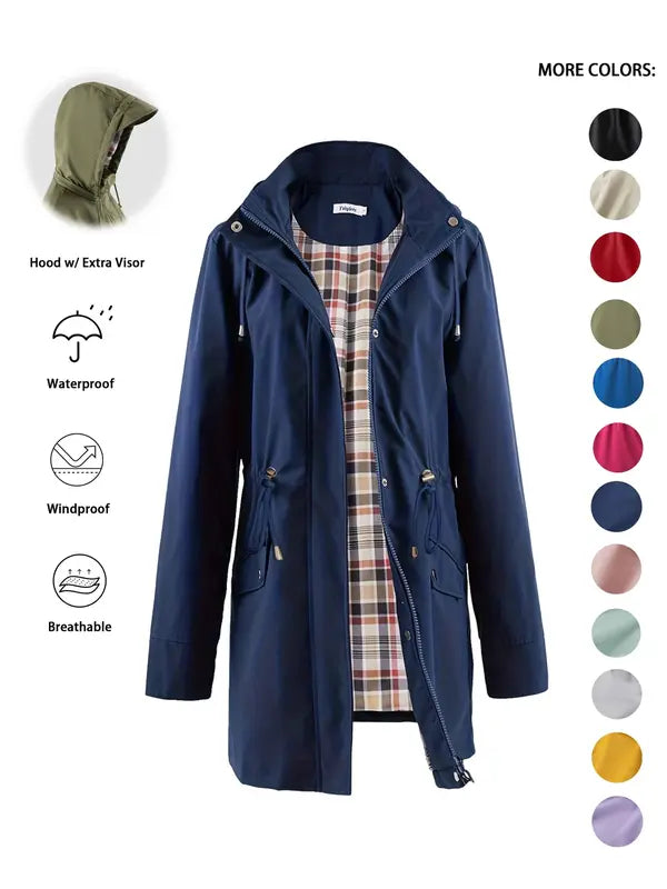 Qing - Avslappnad Dragkedja Med Huva Trench Coat