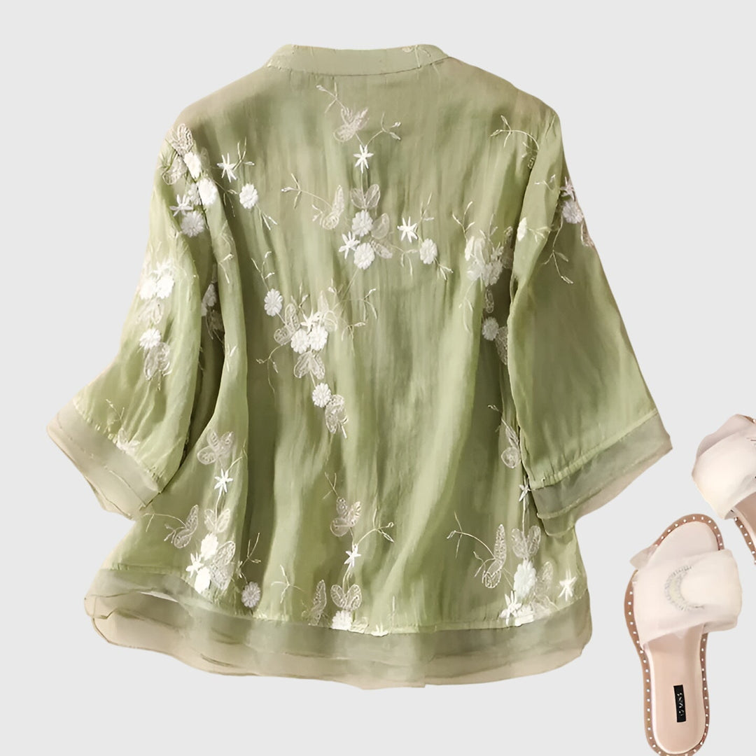 Nellie | Elegant Topp Med Broderade Blommor