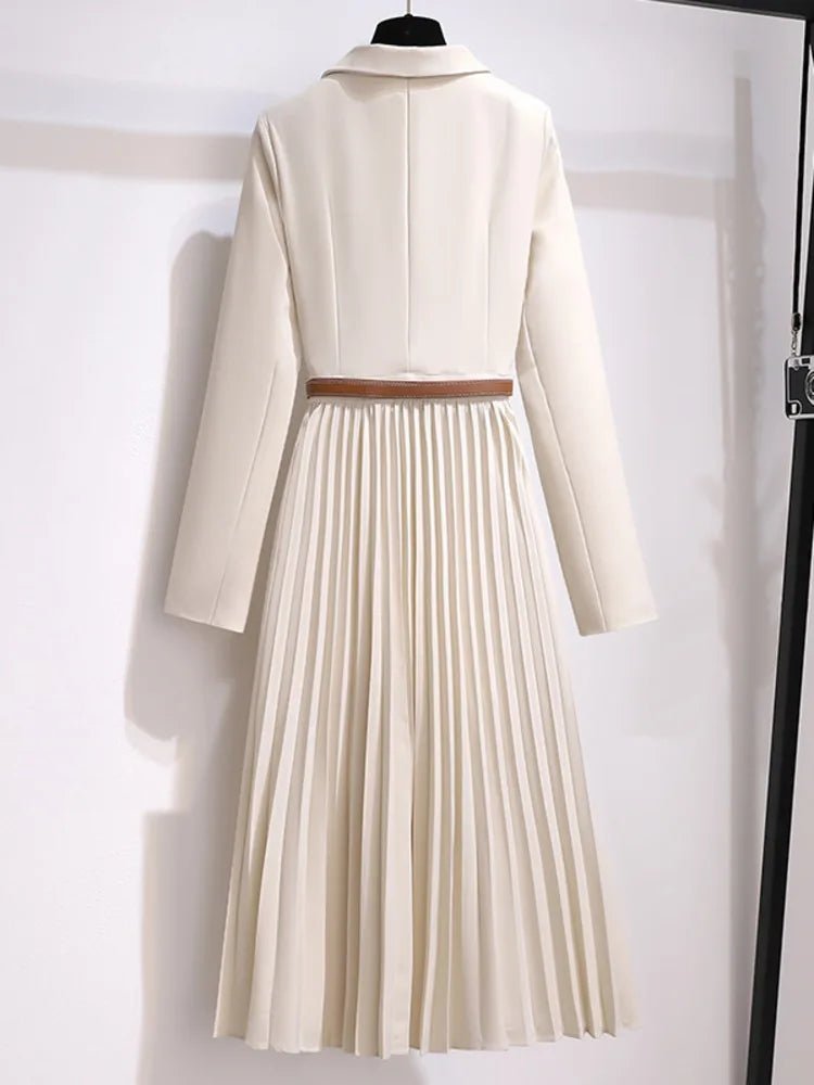 Grace | Midi Klänning Blazer Stil Med Bälte Plisserad