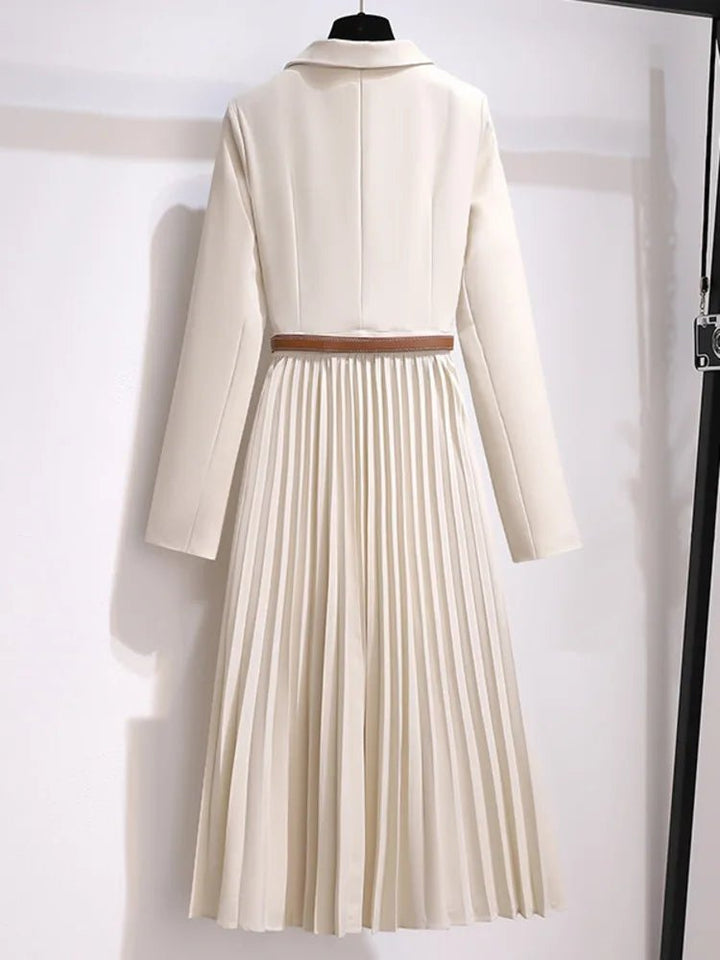 Grace | Midi Klänning Blazer Stil Med Bälte Plisserad