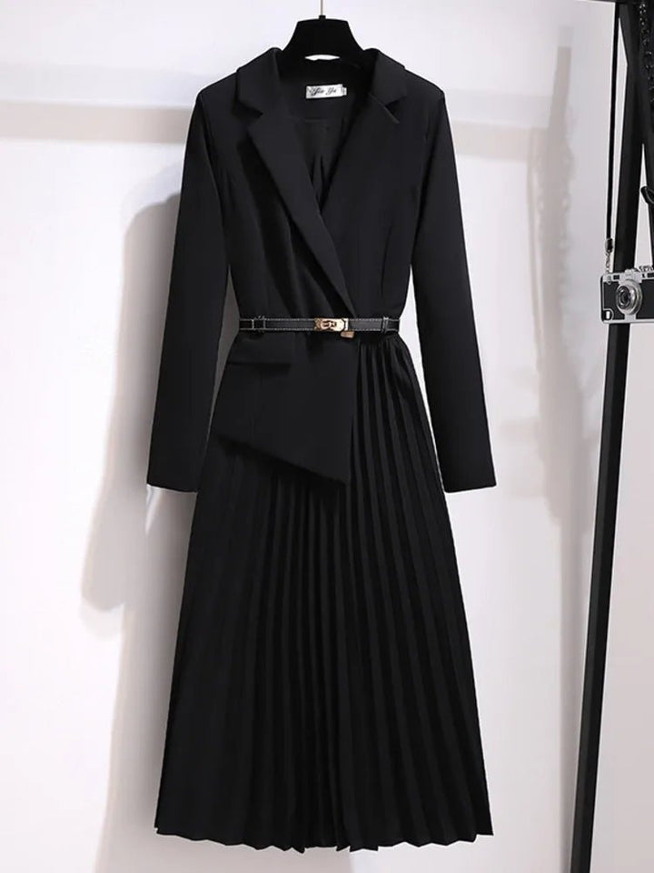 Grace | Midi Klänning Blazer Stil Med Bälte Plisserad