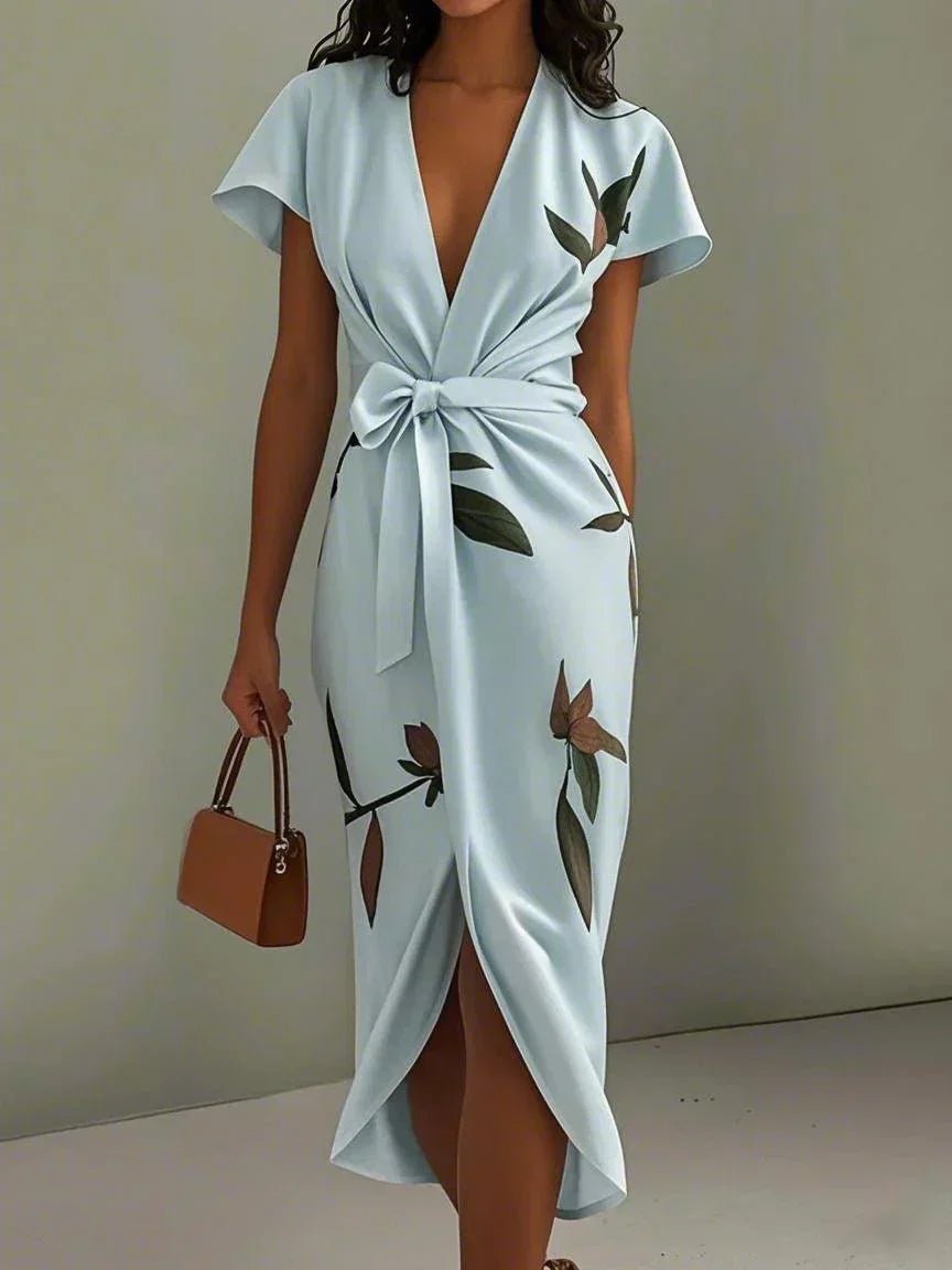 Chloe | Midi Wrap Klänning V-Hals Blommönster