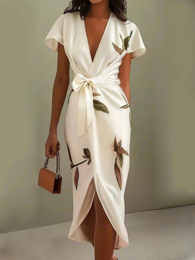 Chloe | Midi Wrap Klänning V-Hals Blommönster