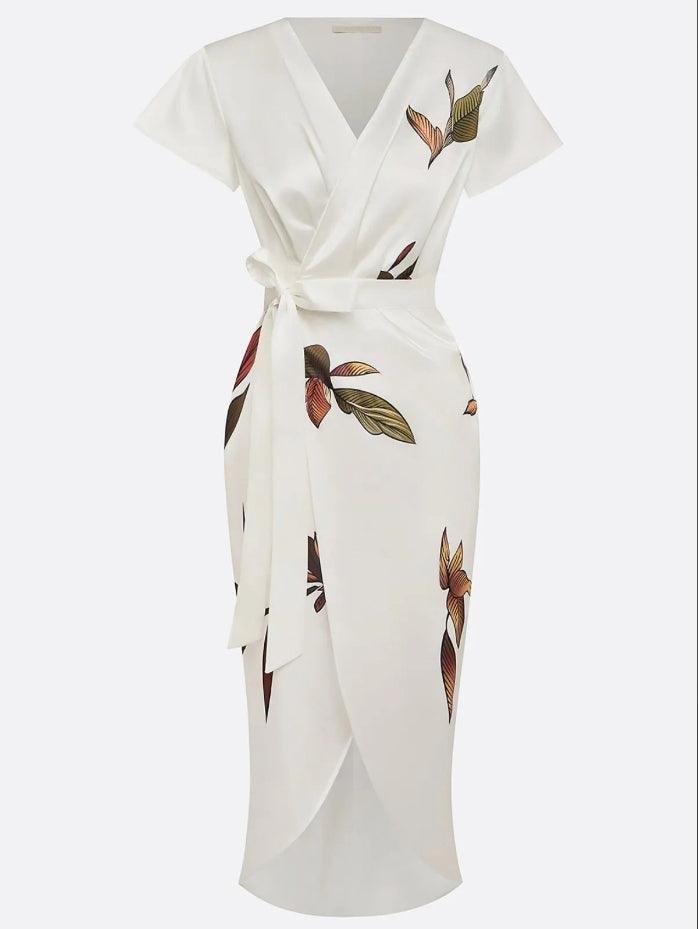 Chloe | Midi Wrap Klänning V-Hals Blommönster