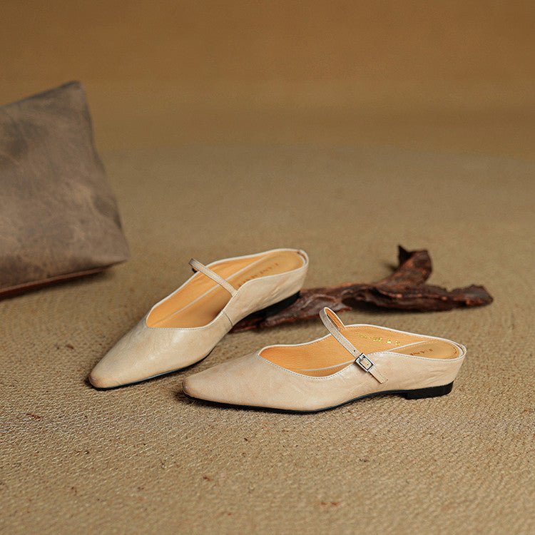 Layla | Spetsiga Tå Mules Äkta Läder Mary Jane Rem