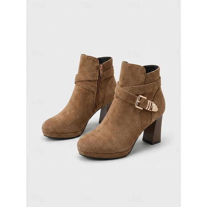 Dam Ankelboots med Blockklack och Spännesöm