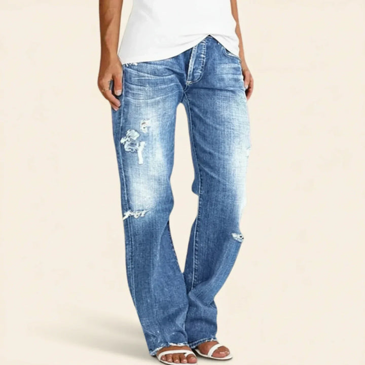 Chloe | Damens Rivna Högmidjade Rak Jeansen