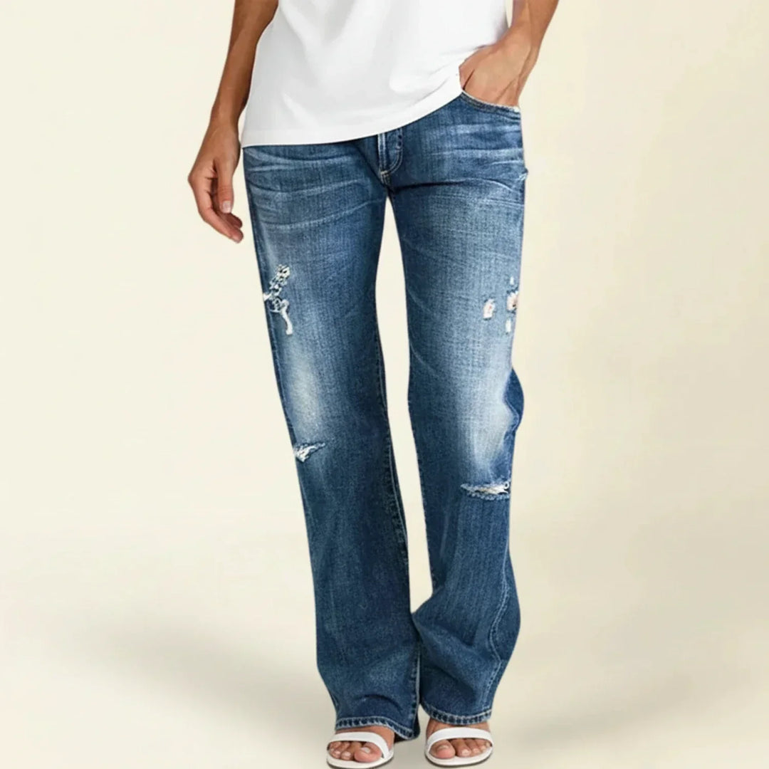 Chloe | Damens Rivna Högmidjade Rak Jeansen