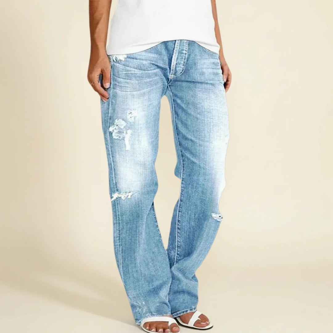 Chloe | Damens Rivna Högmidjade Rak Jeansen
