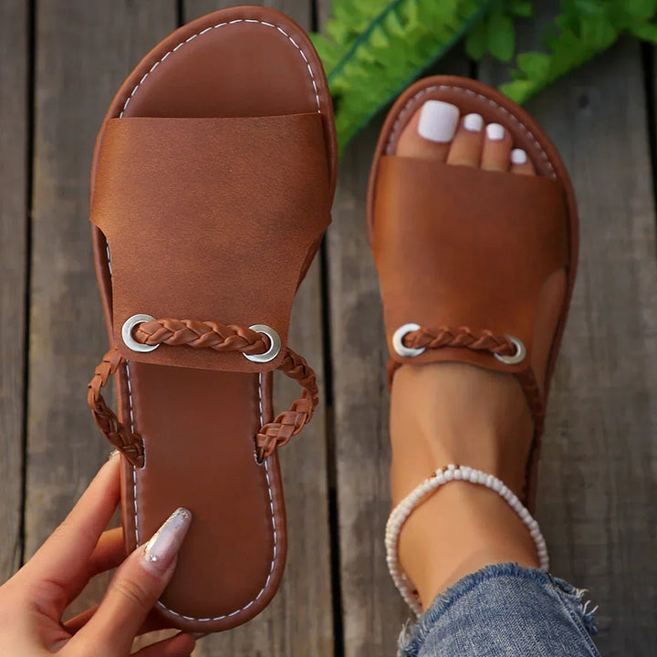 Isabella | Damens Flätade Remmar Platta Sandaler Boho Stil