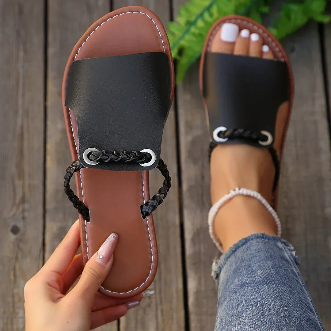 Isabella | Damens Flätade Remmar Platta Sandaler Boho Stil