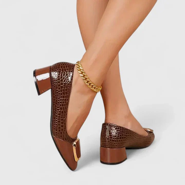 Camila | Damens Croc-Embossed Block Heel Loafers