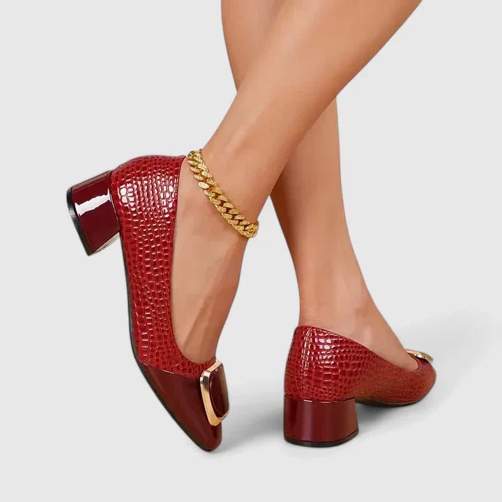 Camila | Damens Croc-Embossed Block Heel Loafers