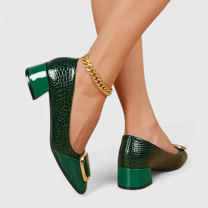 Camila | Damens Croc-Embossed Block Heel Loafers