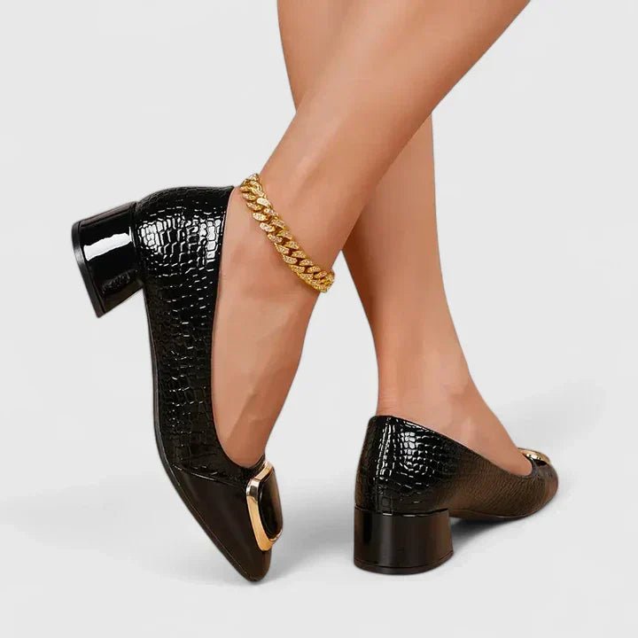 Camila | Damens Croc-Embossed Block Heel Loafers