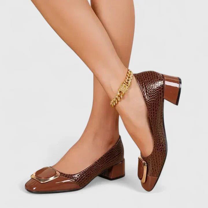 Camila | Damens Croc-Embossed Block Heel Loafers