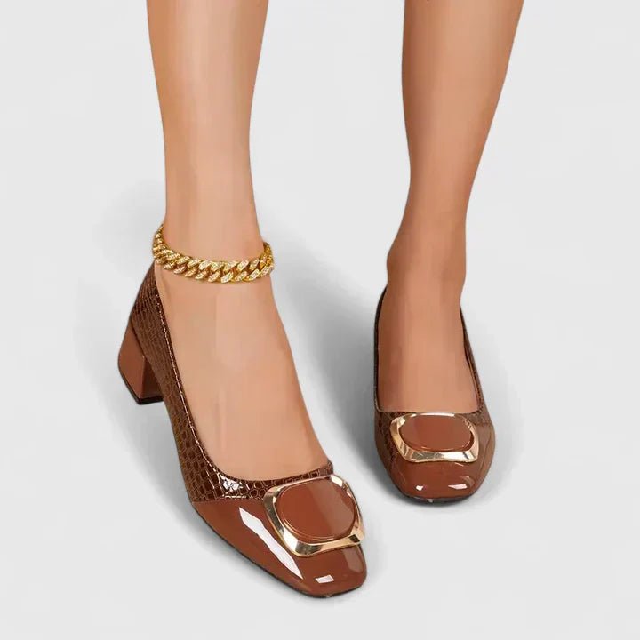 Camila | Damens Croc-Embossed Block Heel Loafers