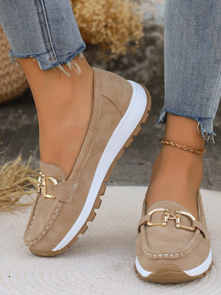 Emma | Damens Platta Loafers Slip-On Spänne Komfort Gångskor