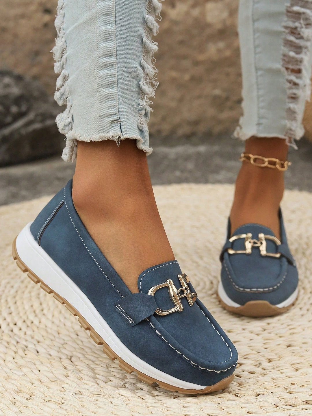 Emma | Damens Platta Loafers Slip-On Spänne Komfort Gångskor
