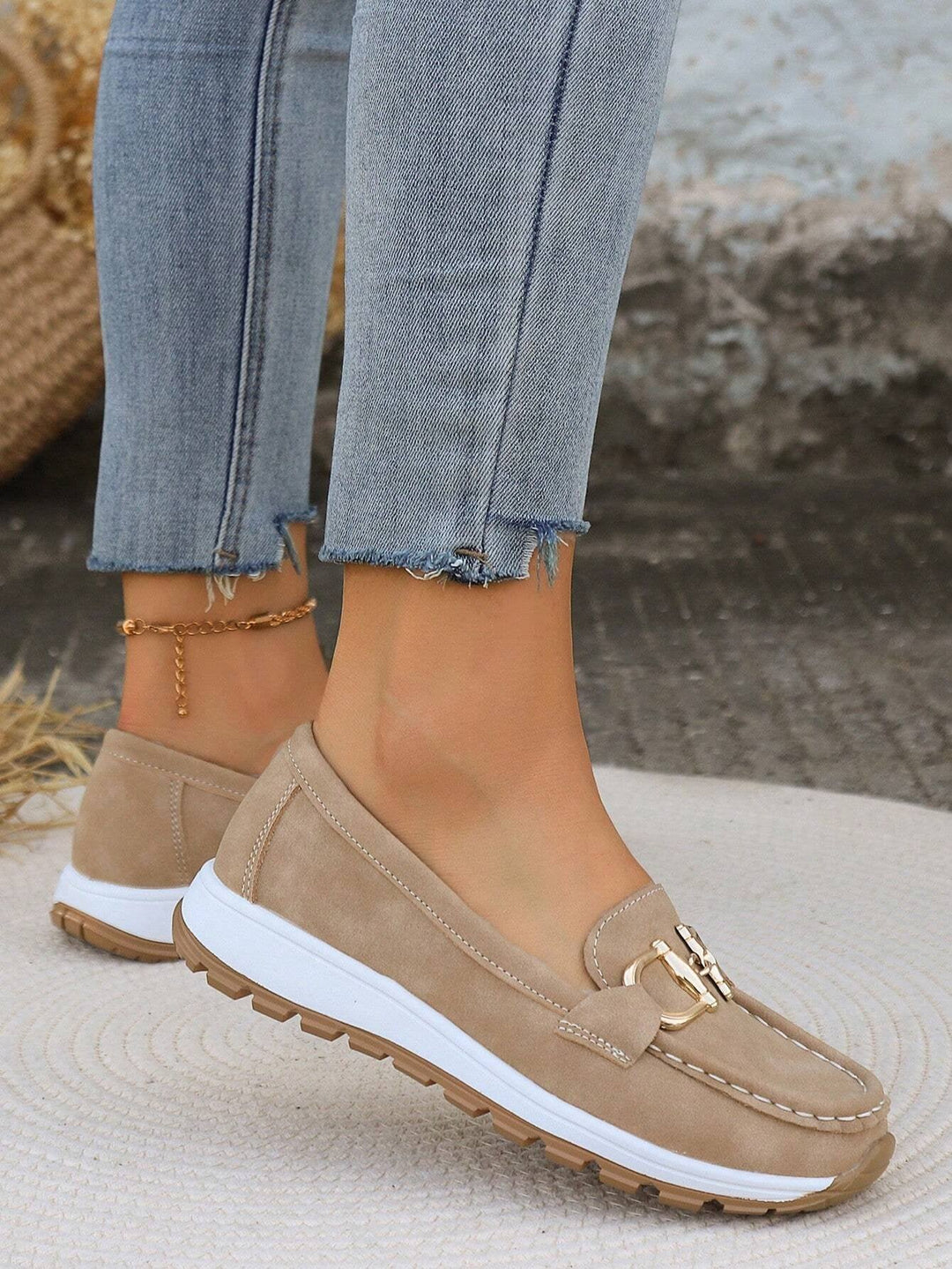 Emma | Damens Platta Loafers Slip-On Spänne Komfort Gångskor