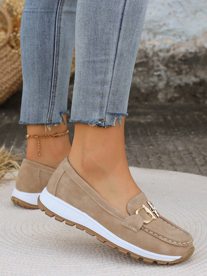 Emma | Damens Platta Loafers Slip-On Spänne Komfort Gångskor