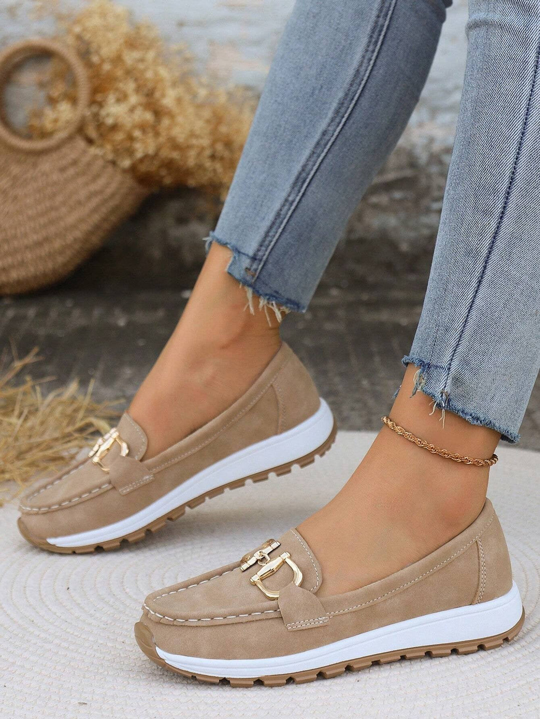 Emma | Damens Platta Loafers Slip-On Spänne Komfort Gångskor