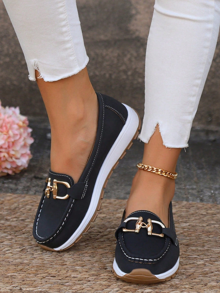 Emma | Damens Platta Loafers Slip-On Spänne Komfort Gångskor