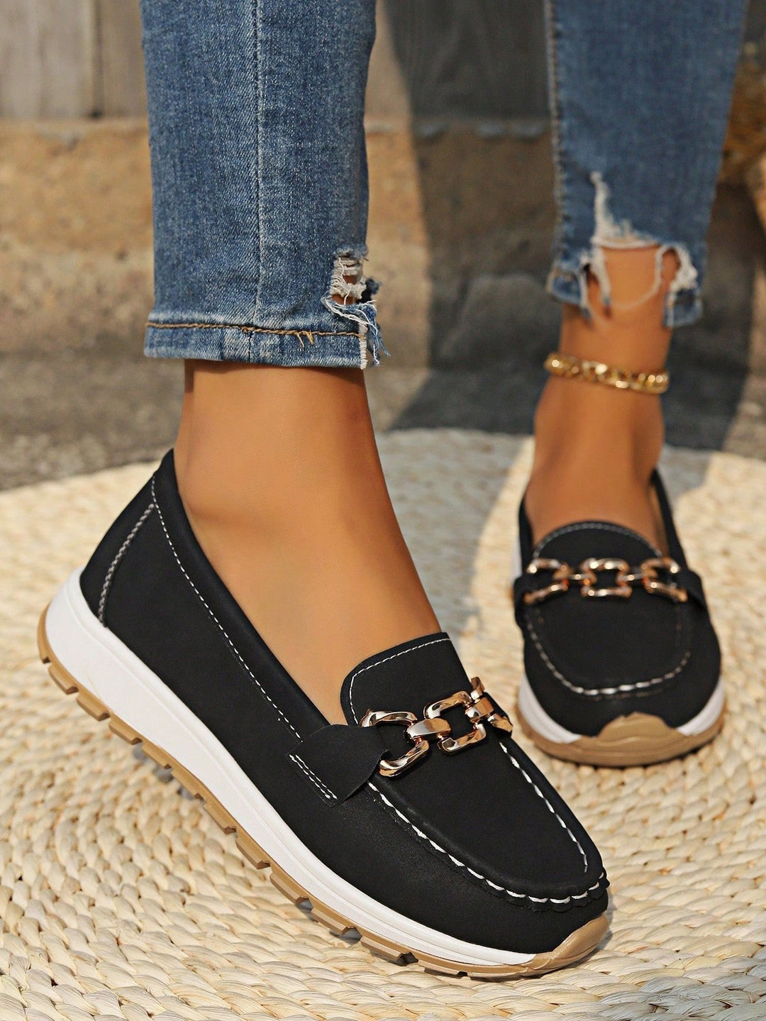 Emma | Damens Platta Loafers Slip-On Spänne Komfort Gångskor