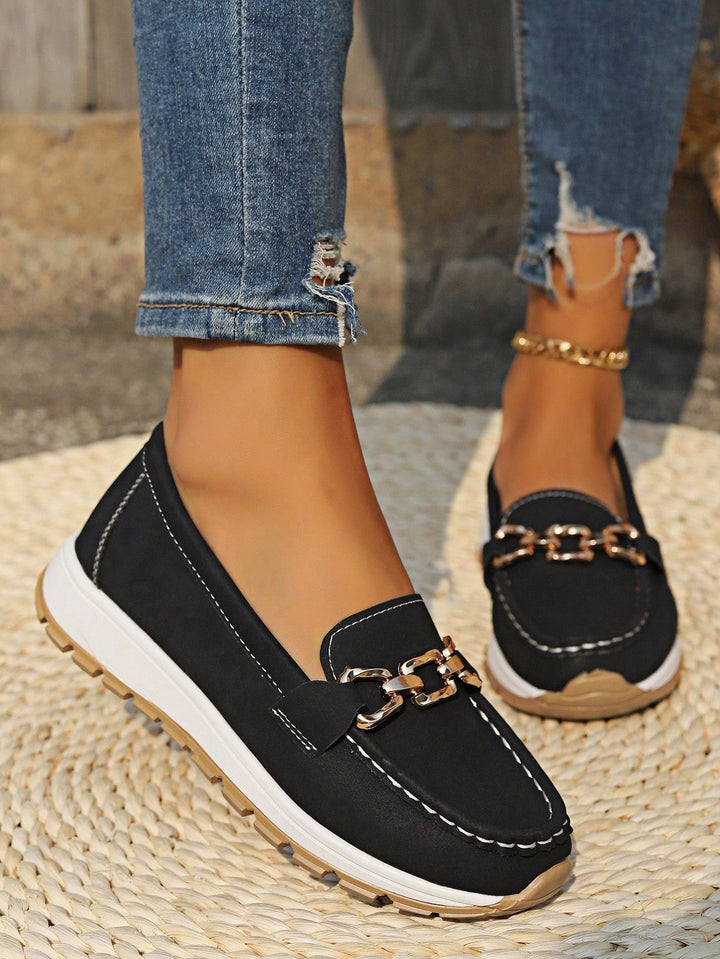 Emma | Damens Platta Loafers Slip-On Spänne Komfort Gångskor