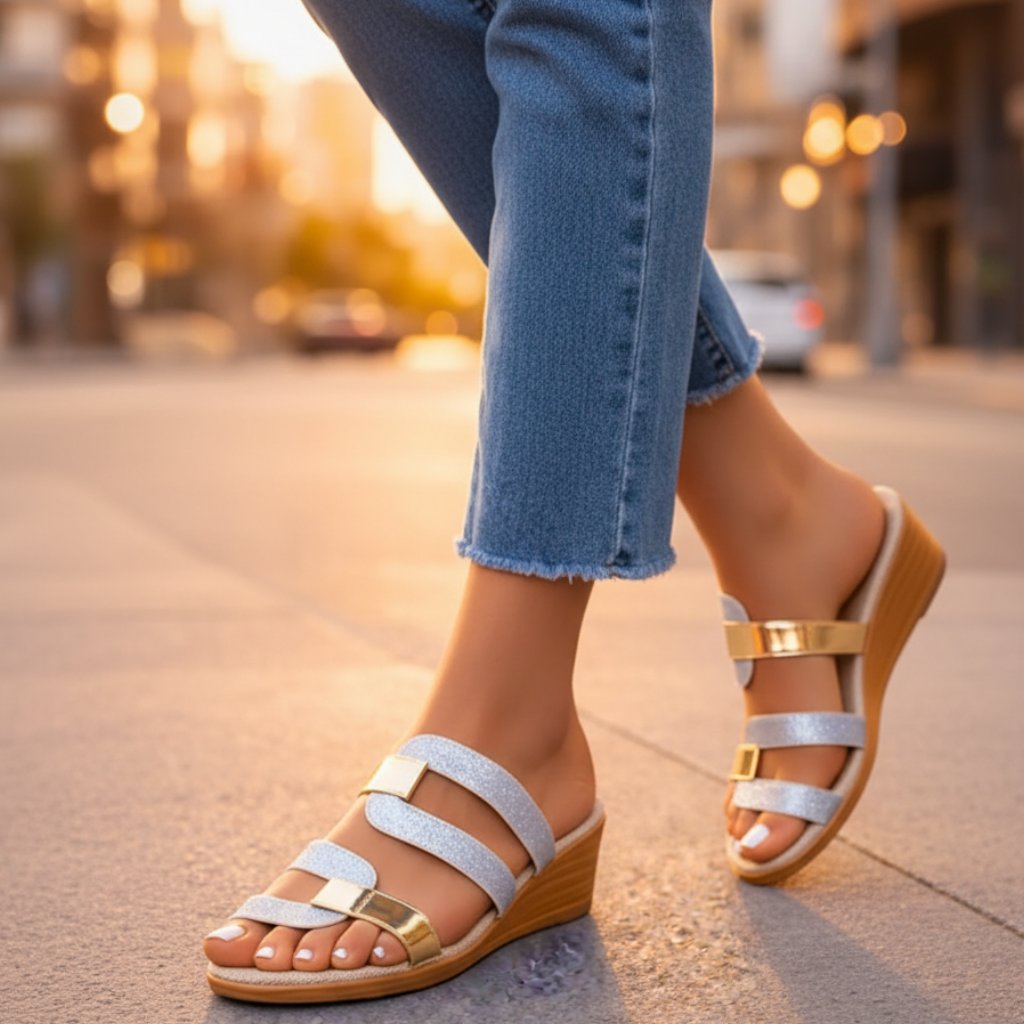 Grace | Damers Ortopediska Sandaler Slip-On Guld Accent Glitter