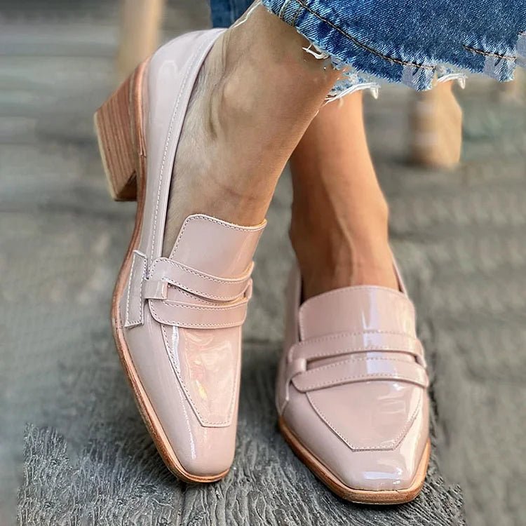 Mia | Kvinno Patentläder Loafers Blockklack Slip-On Komfort