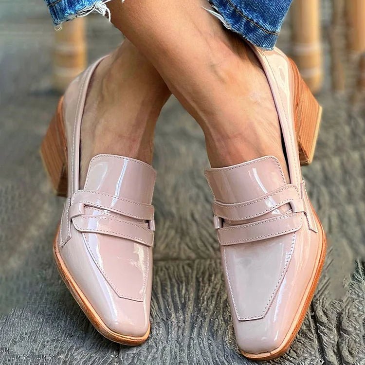 Mia | Kvinno Patentläder Loafers Blockklack Slip-On Komfort