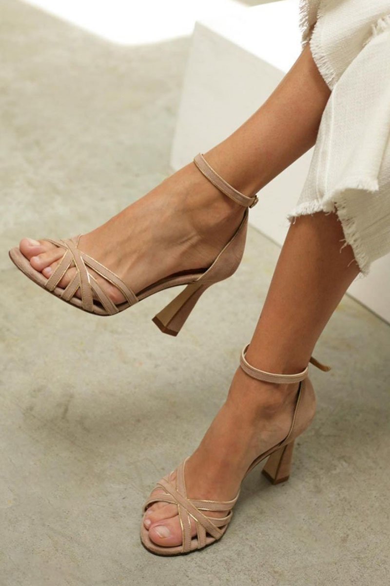 Evelyn | Kvinnors Sandaler med Remmar och Klack, Ankelrem och Blockklack