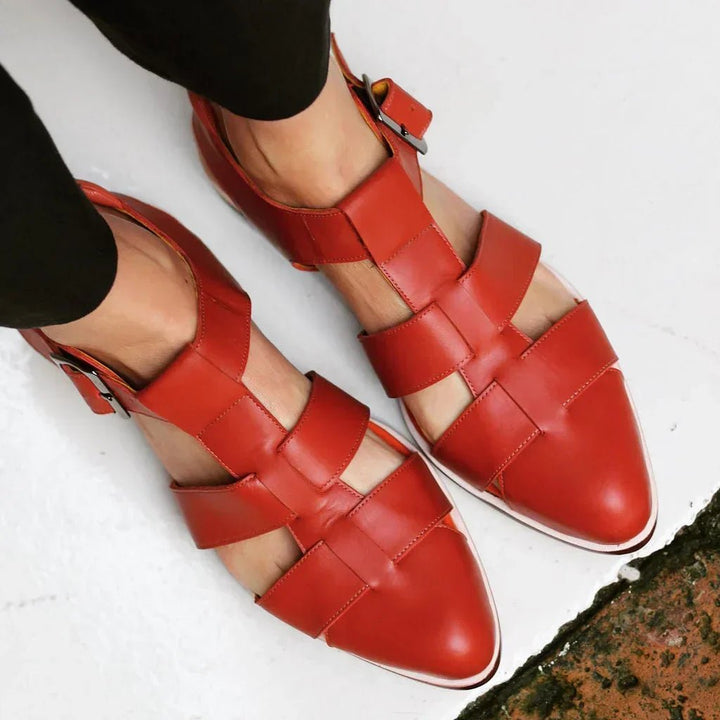 Isabella | Kvinnors Vävda Platta Sandaler med Spänne Stängd Tå